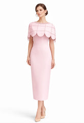 midi column dress with beaded cape overlay – ROSÉLLE