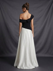 one-shoulder contrast satin maxi dress – MONO