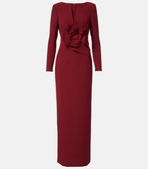 long-sleeve column gown with sculpted floral waist – SASYON-1