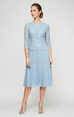 Alex Evenings 2121796 Short Mother of the Bride Petite Lace Tea Length Two Piece Dress