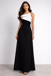Name: one-shoulder satin midi dress with contrast fold detail – NOIRIA