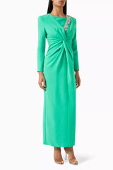 embellished twist-front gown with long sleeves – Sofee-1