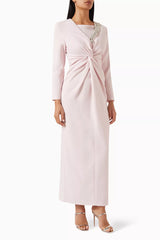embellished twist-front gown with long sleeves – Sofee-1