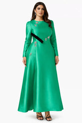 embellished satin gown with contrast belt – Rolien-1