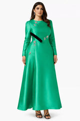 embellished satin gown with contrast belt – Rolien-1