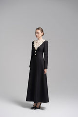 Long-sleeve A-line dress with ruffled lace neckline – VIVIENNE