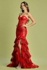 Adora 3222 Long Fitted Applique Formal Tiered Prom Dress