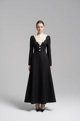 Long-sleeve A-line dress with ruffled lace neckline – VIVIENNE