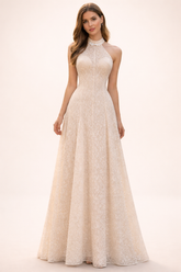 lace halter neck maxi dress with floral trim – LACE