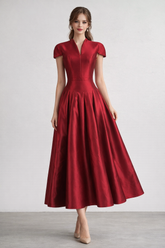 cap sleeve structured midi dress with pleated skirt – RUBY