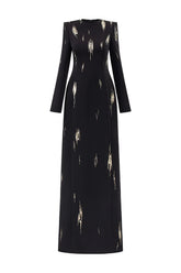 Long-Sleeve Column Dress with Metallic Embellishments - STELLAR-1