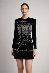 long sleeve mini dress with handwritten crystal detailing – SCRIPT