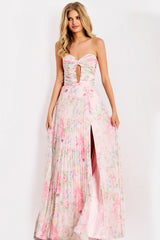 Jovani 44518 A Line Ruffle Long Formal Print Prom Dress