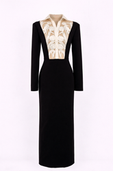 long sleeve column dress with embroidered illusion bodice – NOCTARA