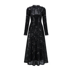 long sleeve embellished lace midi dress with high neck – CHAMPAGNE