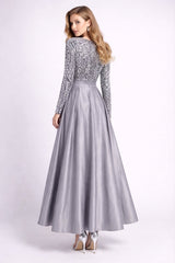 long-sleeve sequin bodice satin maxi dress – SILVÉRA