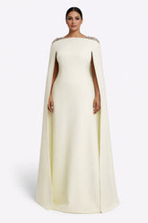 Sleeveless column dress with embellished shoulders and cape - Bethany-1