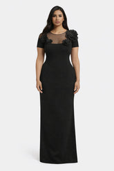 sheer-yoke gown with 3D floral appliqué – VESPER-1