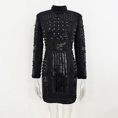 long sleeve embellished mini dress with high neck detail – EMPRESS