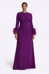 long-sleeve gown with feather-trim cuffs – AURORA-1