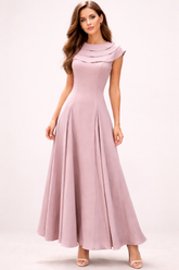 cap sleeve maxi dress with layered neckline and pleated skirt – BLUSH
