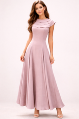 cap sleeve maxi dress with layered neckline and pleated skirt – BLUSH