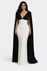 Two-tone column dress with cape - Arya-1
