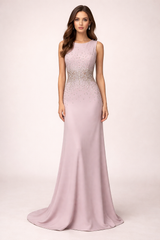 sleeveless evening gown with crystal embellished waist – BLUSH