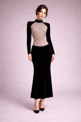long-sleeve mermaid gown with embellished bodice – ROYALE