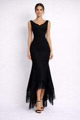 sleeveless mermaid dress with asymmetrical fringe hem – NOIRS
