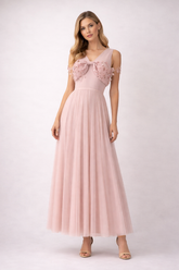 sleeveless tulle maxi dress with embellished bow bodice – BLUSH