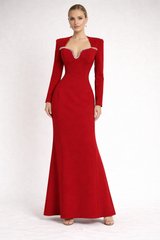 Name: long sleeve fitted dress with embellished sweetheart neckline – RUBINA