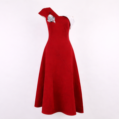 one shoulder satin midi dress with floral detail – SCARLET