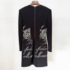 long sleeve mini dress with handwritten crystal detailing – SCRIPT