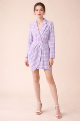 long sleeve plaid blazer dress with asymmetrical draped detail – LAVIN