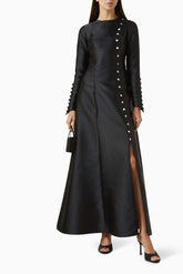 satin long-sleeve gown with button detailing – MINT GRACE