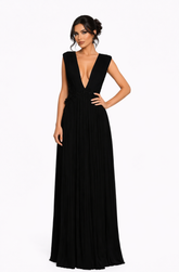 sleeveless deep V-neck pleated maxi dress – ELEGANCE