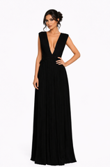 sleeveless deep V-neck pleated maxi dress – ELEGANCE