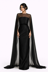 sheer cape sleeve column dress with illusion neckline – ONYX