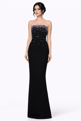 strapless embellished column dress with open-front cape – NOILL