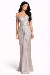 off-shoulder draped metallic column dress – LUMINA