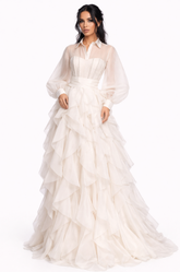 sheer long sleeve corset dress with layered ruffle skirt – IVORII