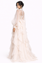 sheer long sleeve corset dress with layered ruffle skirt – IVORII