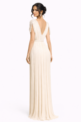 pleated wrap dress with braided trim and cap sleeves – AURÉLIA