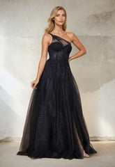 Long Prom One Shoulder Tulle Formal Ball Gown