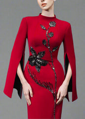 Long-sleeve column dress with floral sequin embellishment - Cecilia-1