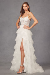 Juliet JT2464AW Glitter Ruffle Skirt Long Wedding Dress