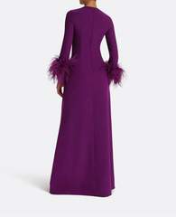 long-sleeve gown with feather-trim cuffs – AURORA-1