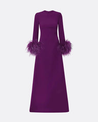 long-sleeve gown with feather-trim cuffs – AURORA-1