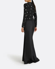 Embellished Long-Sleeve Draped Gown - MIDNIGHT-1